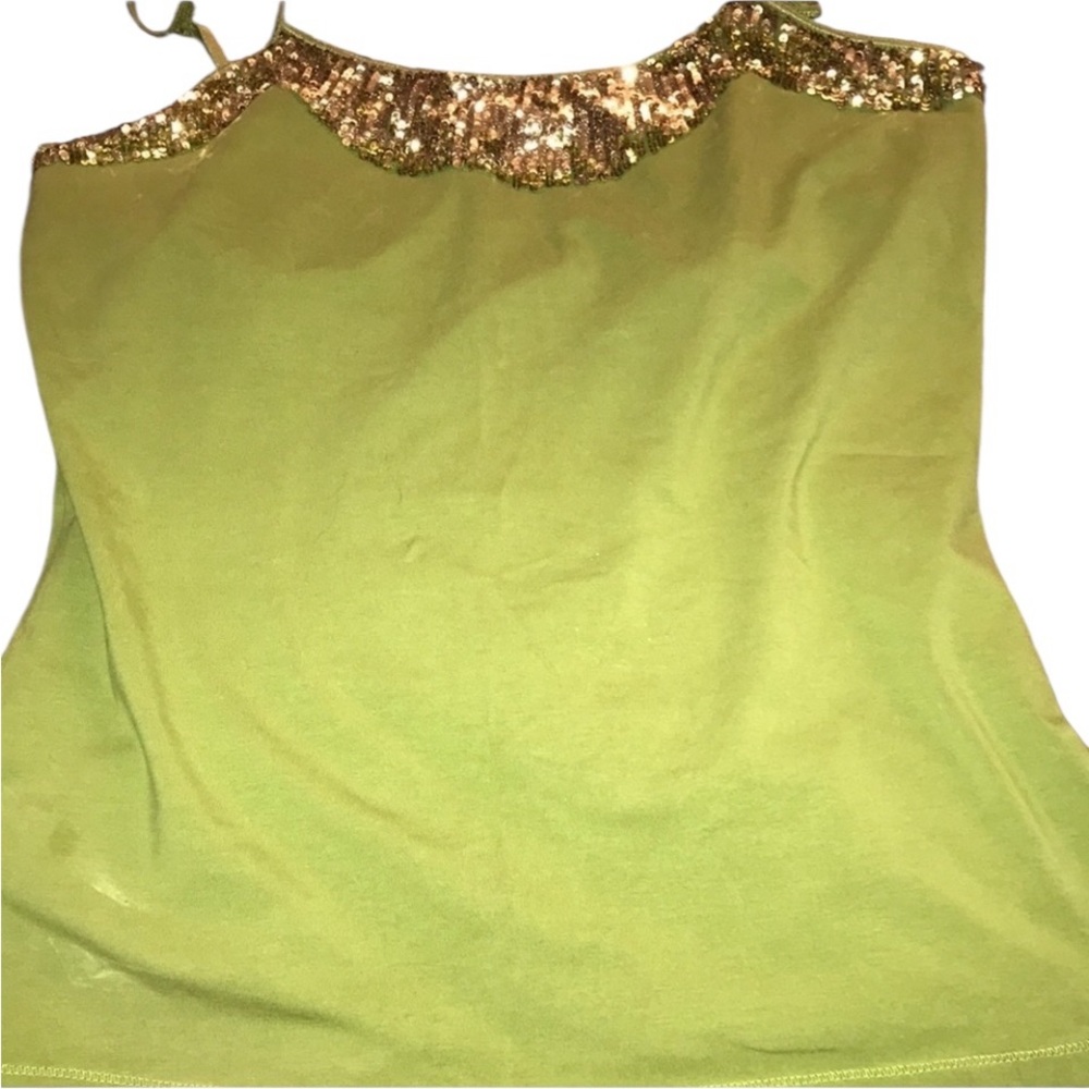 Bisou Bisou XL green camisole adjustable straps w/ shelf Bra , Sequin details